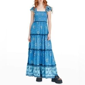 LOVE THE LABEL Gaya Flutter-Sleeve Smocked Maxi Dress